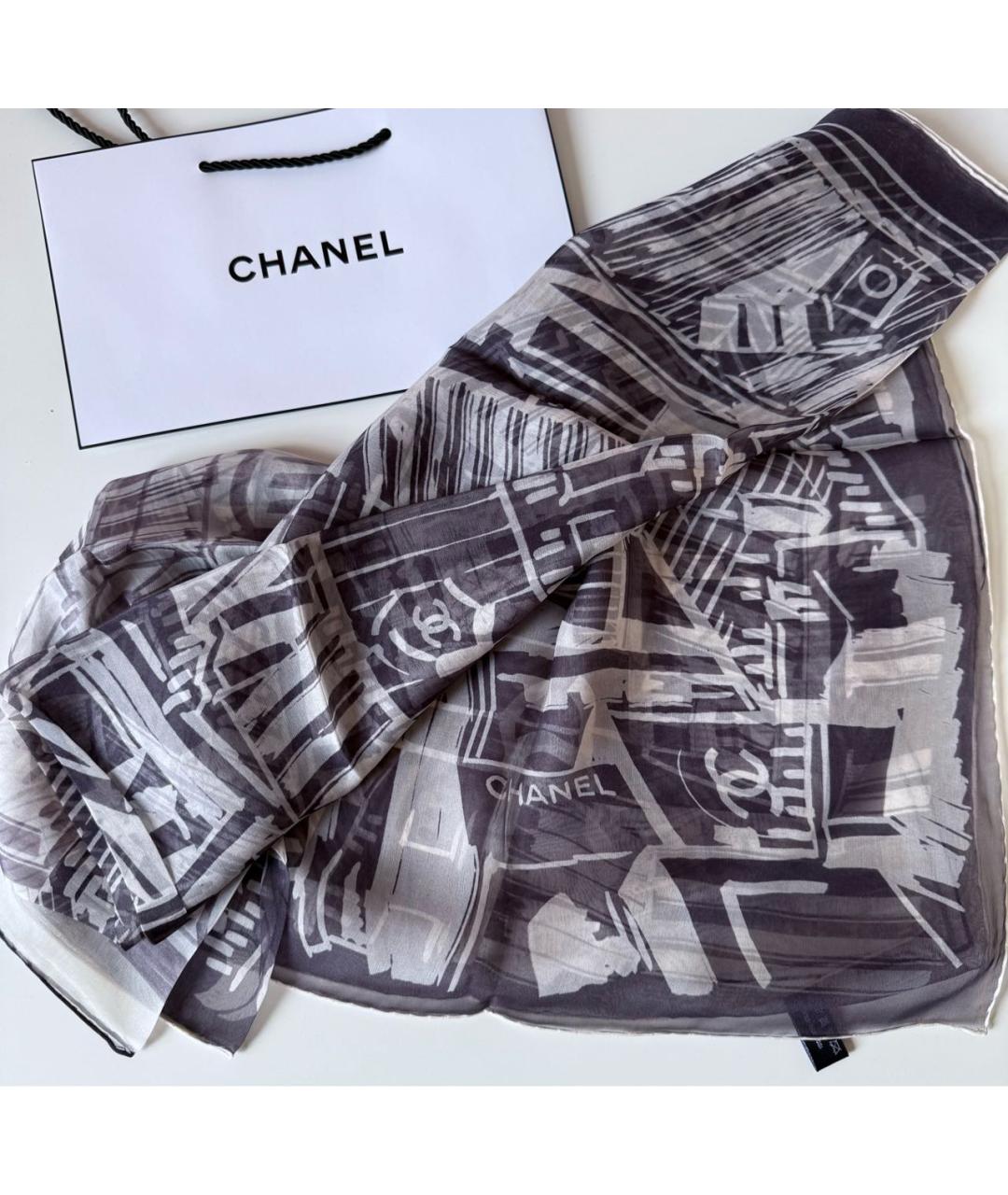CHANEL Серый шелковый платок, фото 6