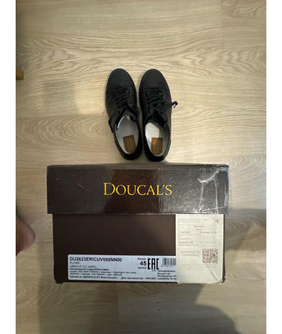 DOUCAL'S Черные кожаные низкие кроссовки / кеды, фото 7