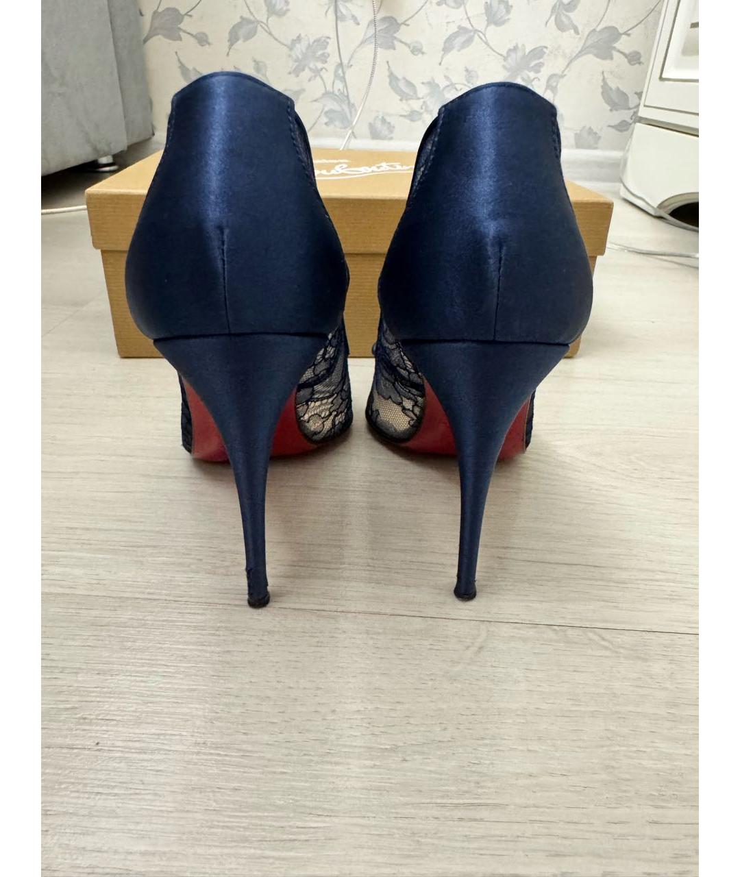 CHRISTIAN LOUBOUTIN Синие текстильные лодочки на низком каблуке, фото 3