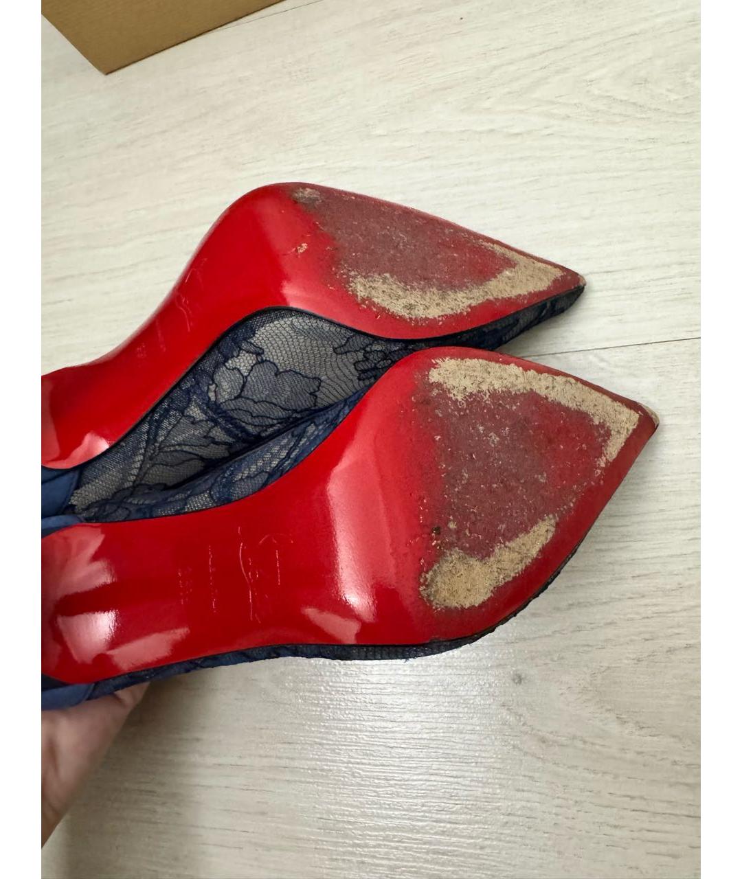CHRISTIAN LOUBOUTIN Синие текстильные лодочки на низком каблуке, фото 4