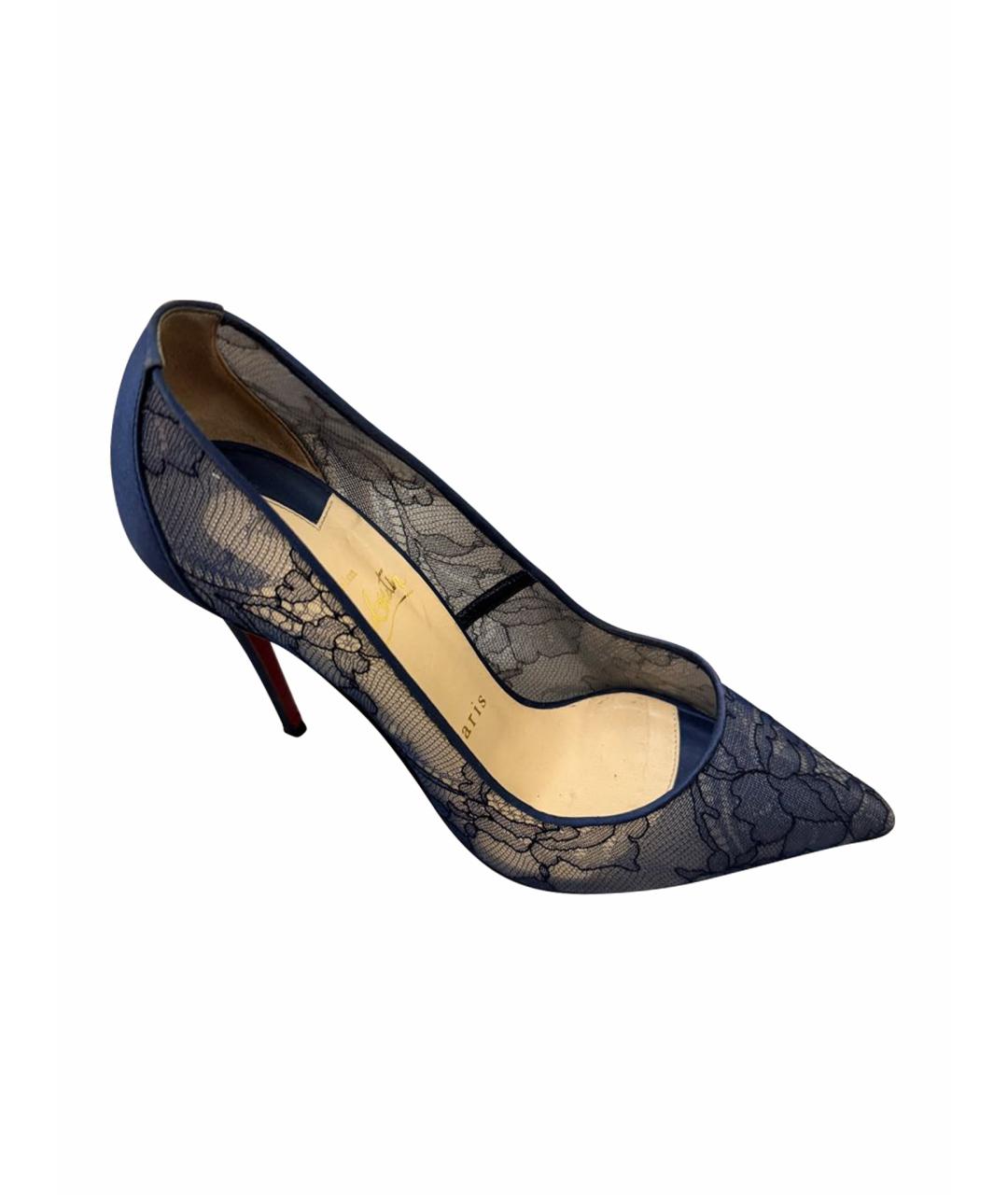 CHRISTIAN LOUBOUTIN Синие текстильные лодочки на низком каблуке, фото 5