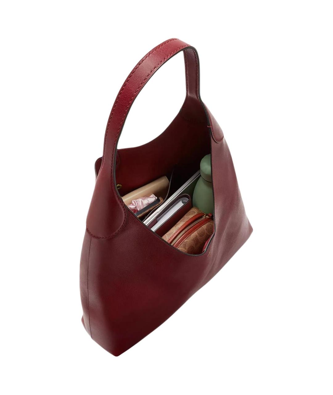 COACH Бордовая кожаная сумка через плечо, фото 5