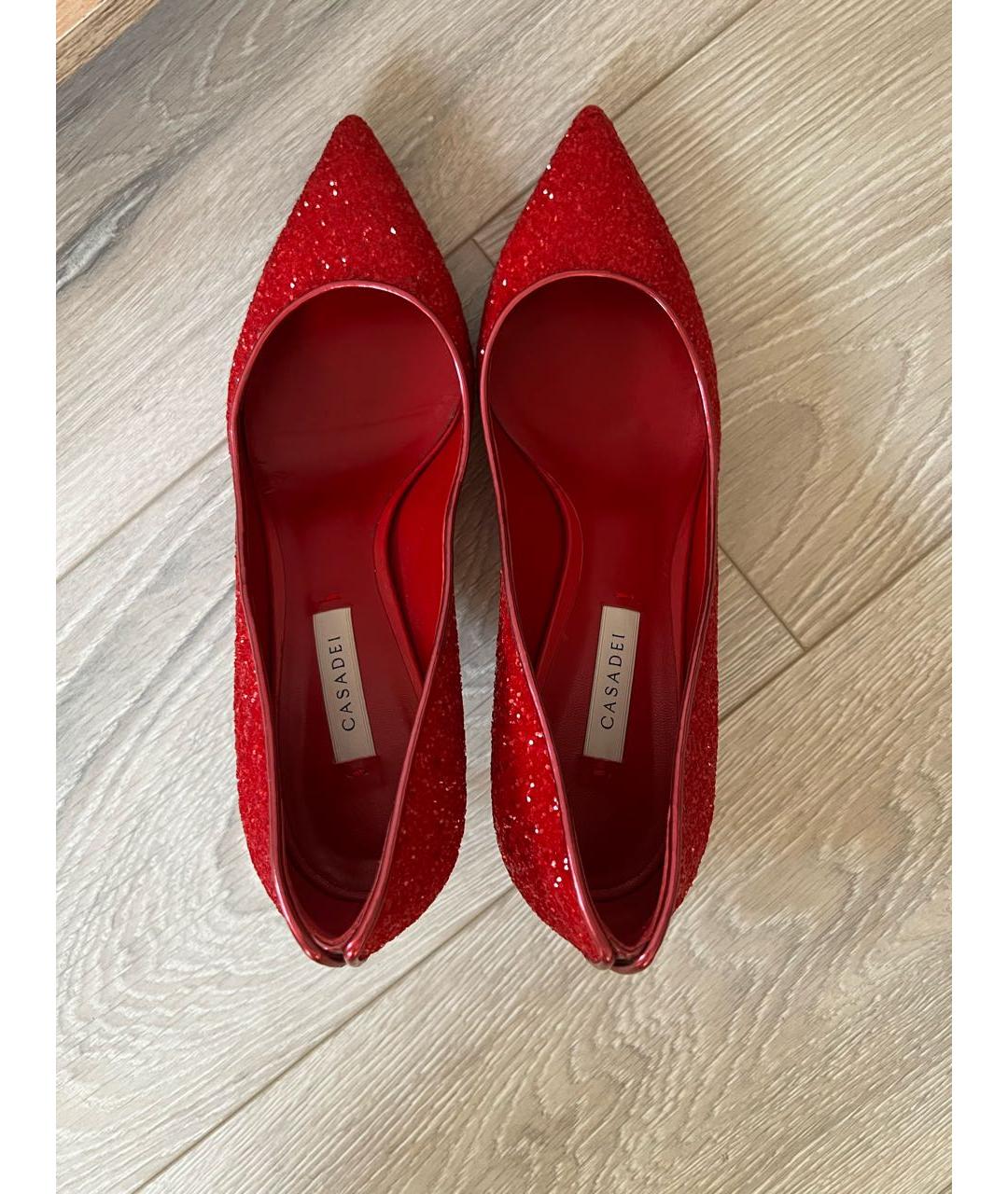 CASADEI Красные кожаные лодочки на низком каблуке, фото 4