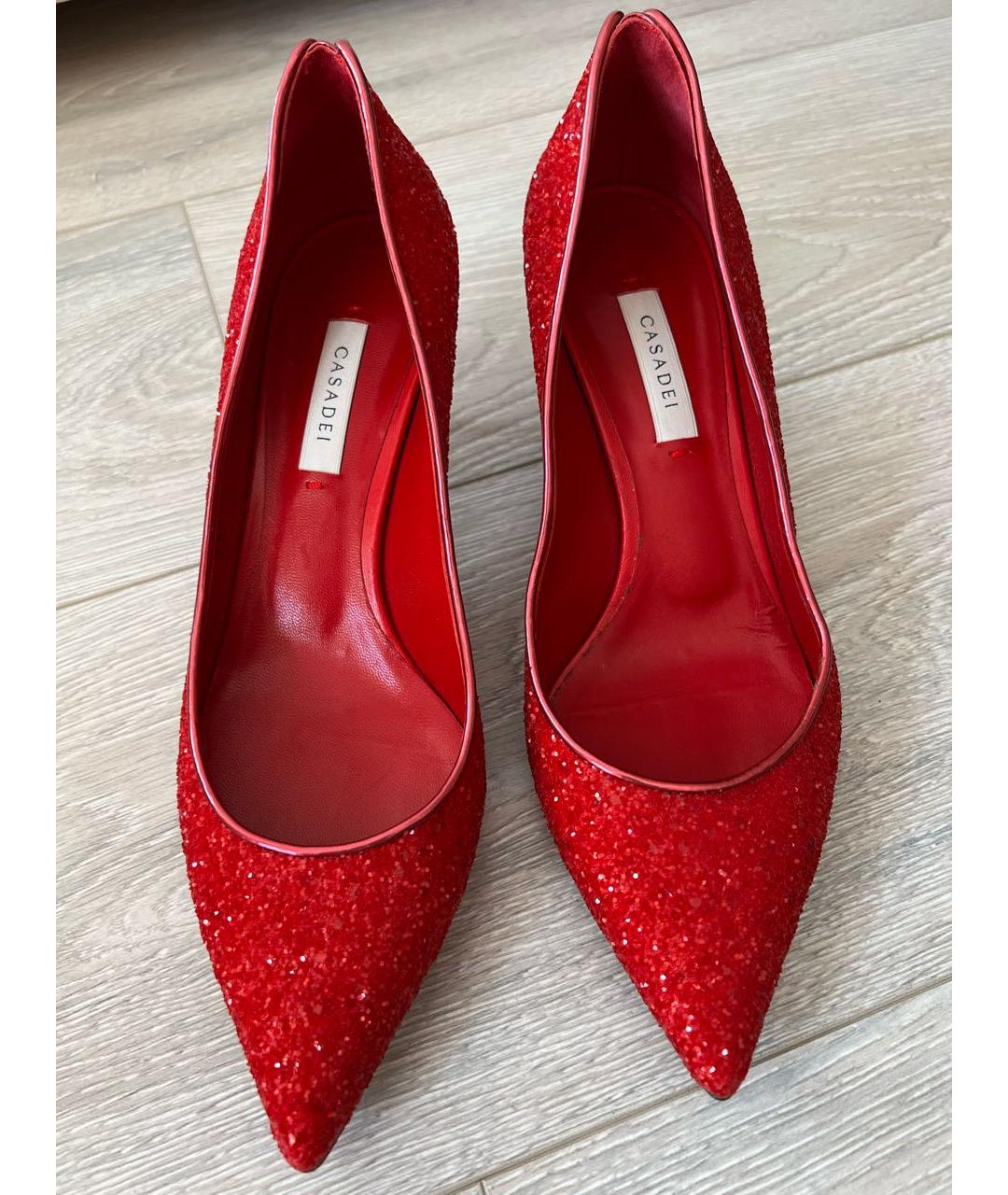 CASADEI Красные кожаные лодочки на низком каблуке, фото 3