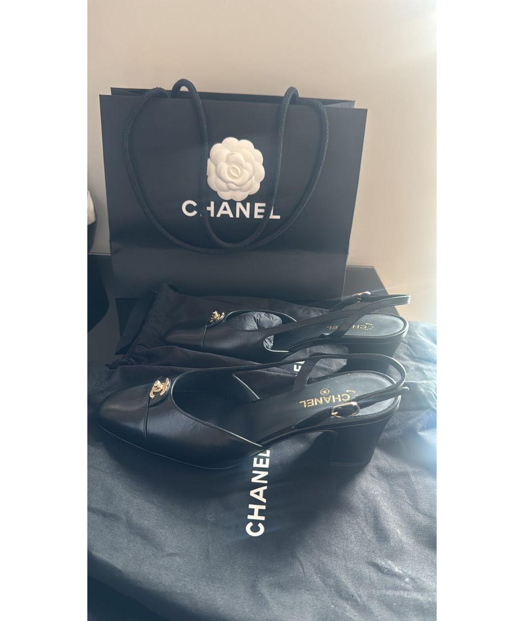 CHANEL Черные кожаные лодочки на низком каблуке, фото 5
