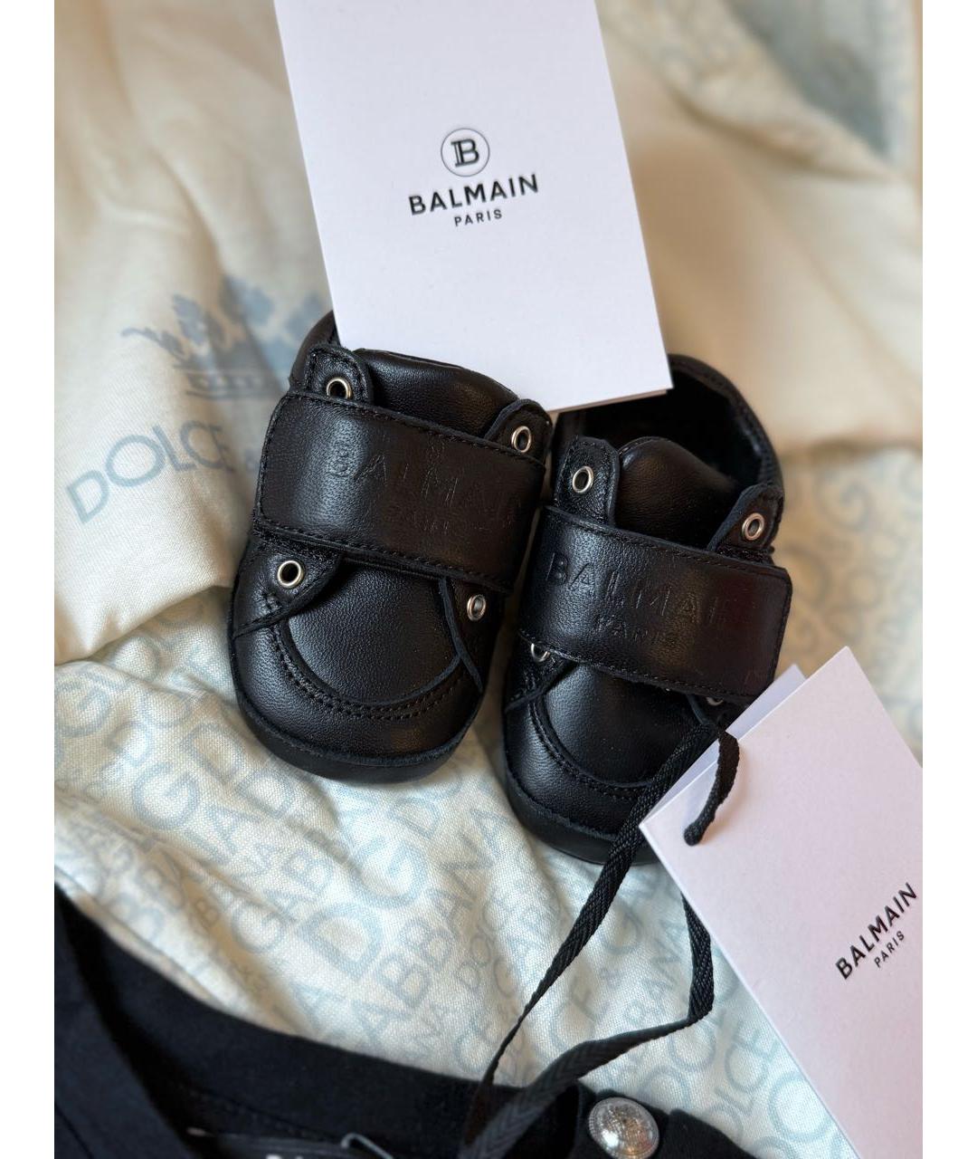 BALMAIN KIDS Черные кожаные пинетки, фото 3