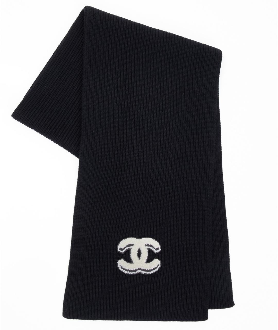 CHANEL Черный кашемировый шарф, фото 2