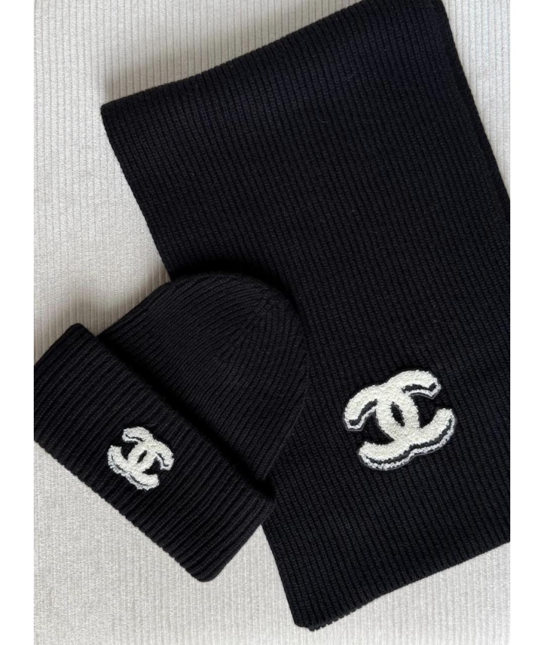 CHANEL Черный кашемировый шарф, фото 3