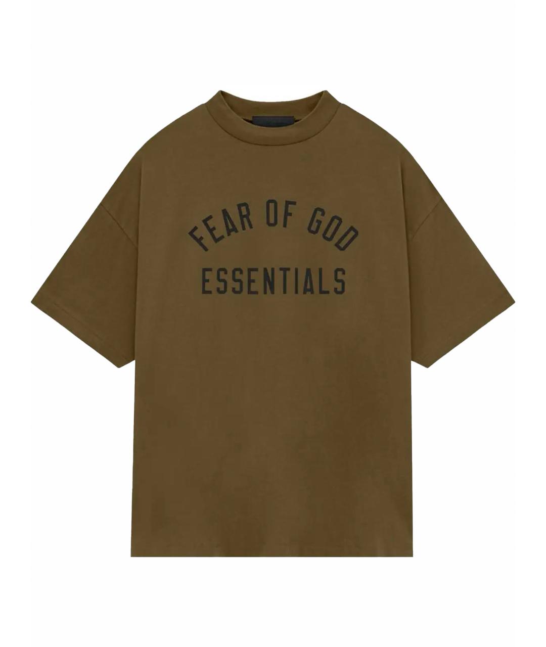 FEAR OF GOD ESSENTIALS Хаки хлопковая футболка, фото 1