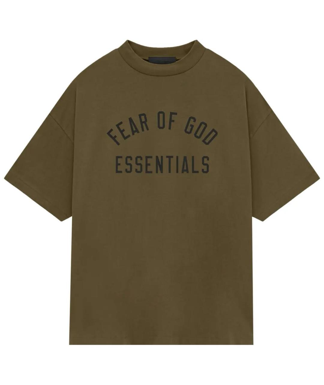 FEAR OF GOD ESSENTIALS Хаки хлопковая футболка, фото 3