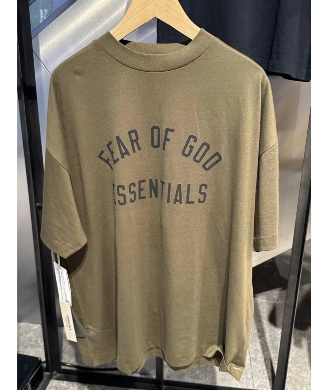 FEAR OF GOD ESSENTIALS Хаки хлопковая футболка, фото 4