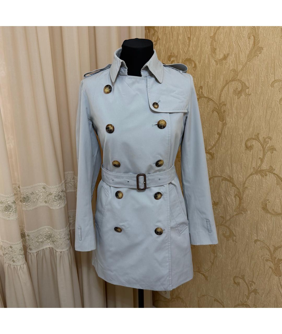 BURBERRY Голубой хлопковый тренч/плащ, фото 7