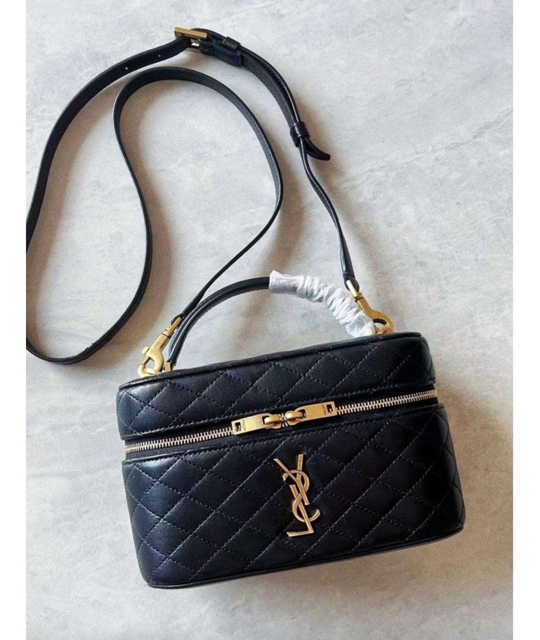 SAINT LAURENT Черная кожаная сумка с короткими ручками, фото 5