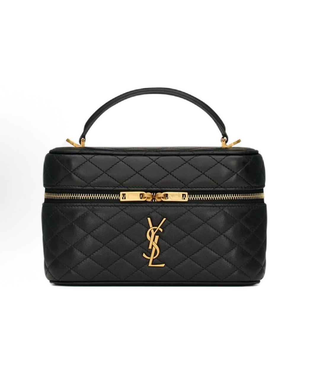 SAINT LAURENT Черная кожаная сумка с короткими ручками, фото 6
