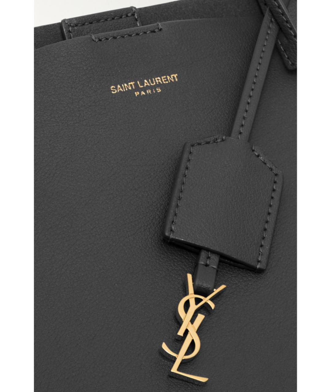 SAINT LAURENT Антрацитовая кожаная сумка тоут, фото 4