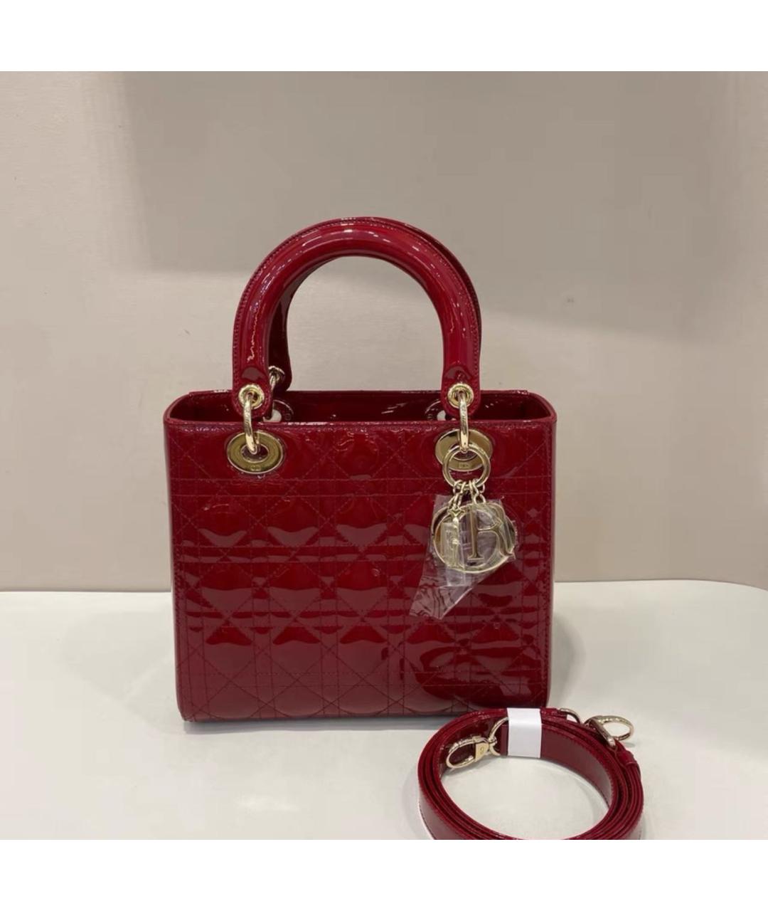 CHRISTIAN DIOR Красная сумка тоут из лакированной кожи, фото 7