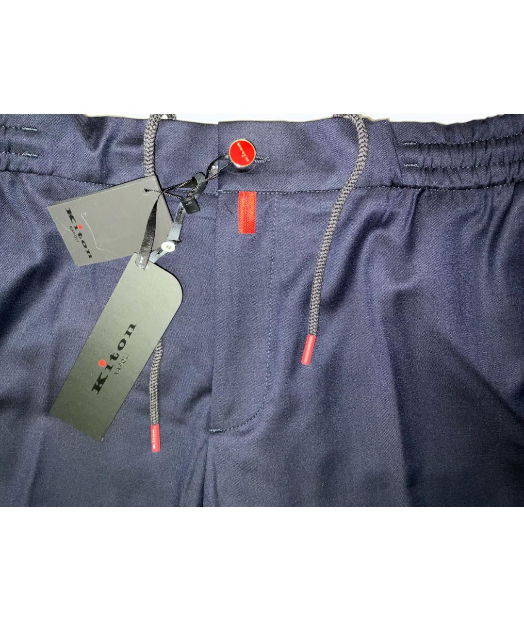 KITON Синие шерстяные повседневные брюки, фото 3