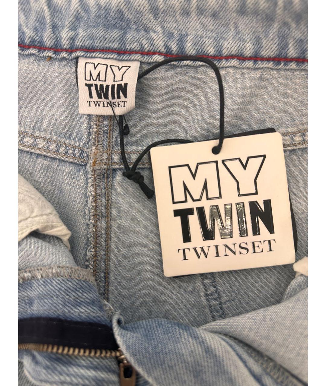 TWIN-SET Голубые хлопко-лиоцелловые прямые джинсы, фото 8