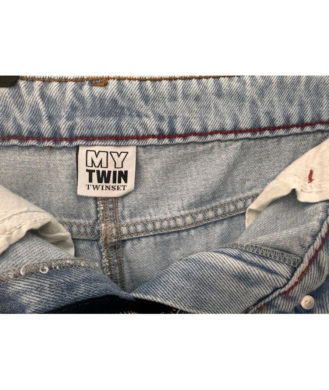 TWIN-SET Голубые хлопко-лиоцелловые прямые джинсы, фото 3