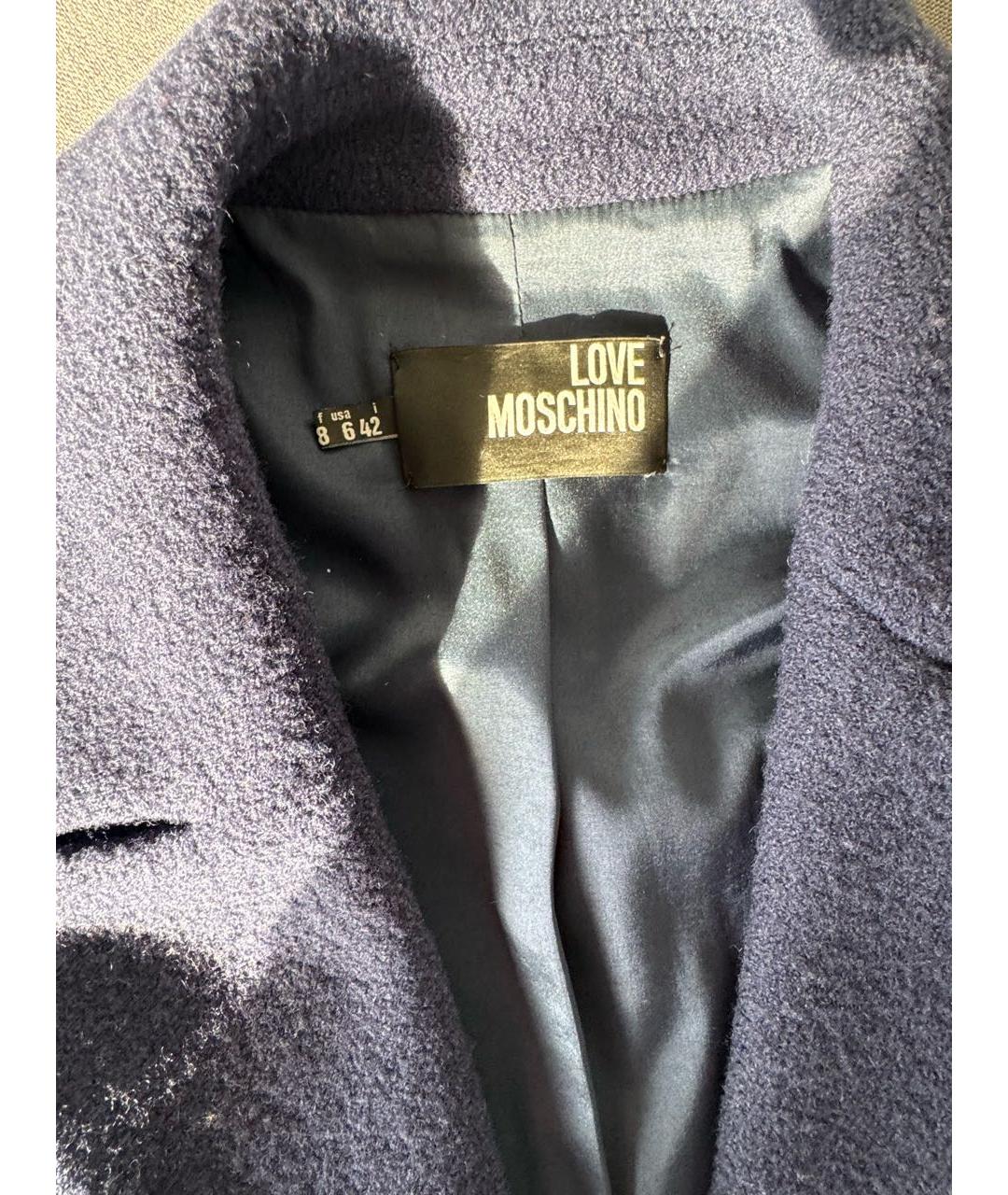LOVE MOSCHINO Темно-синее шерстяное пальто, фото 4