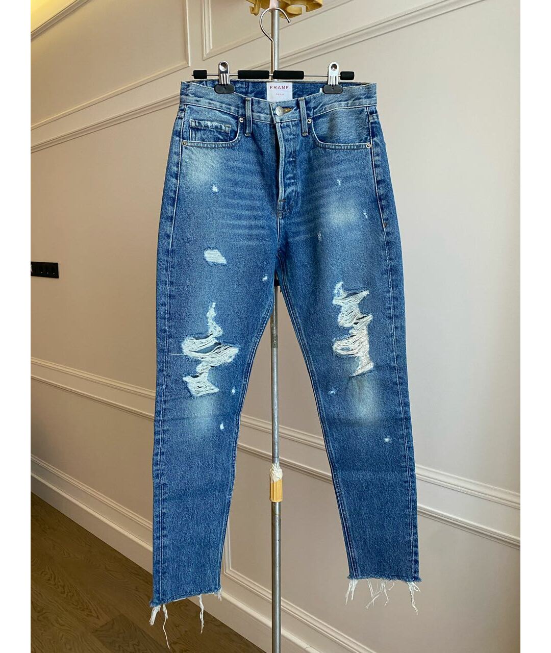 FRAME Синие хлопко-эластановые джинсы слим, фото 6