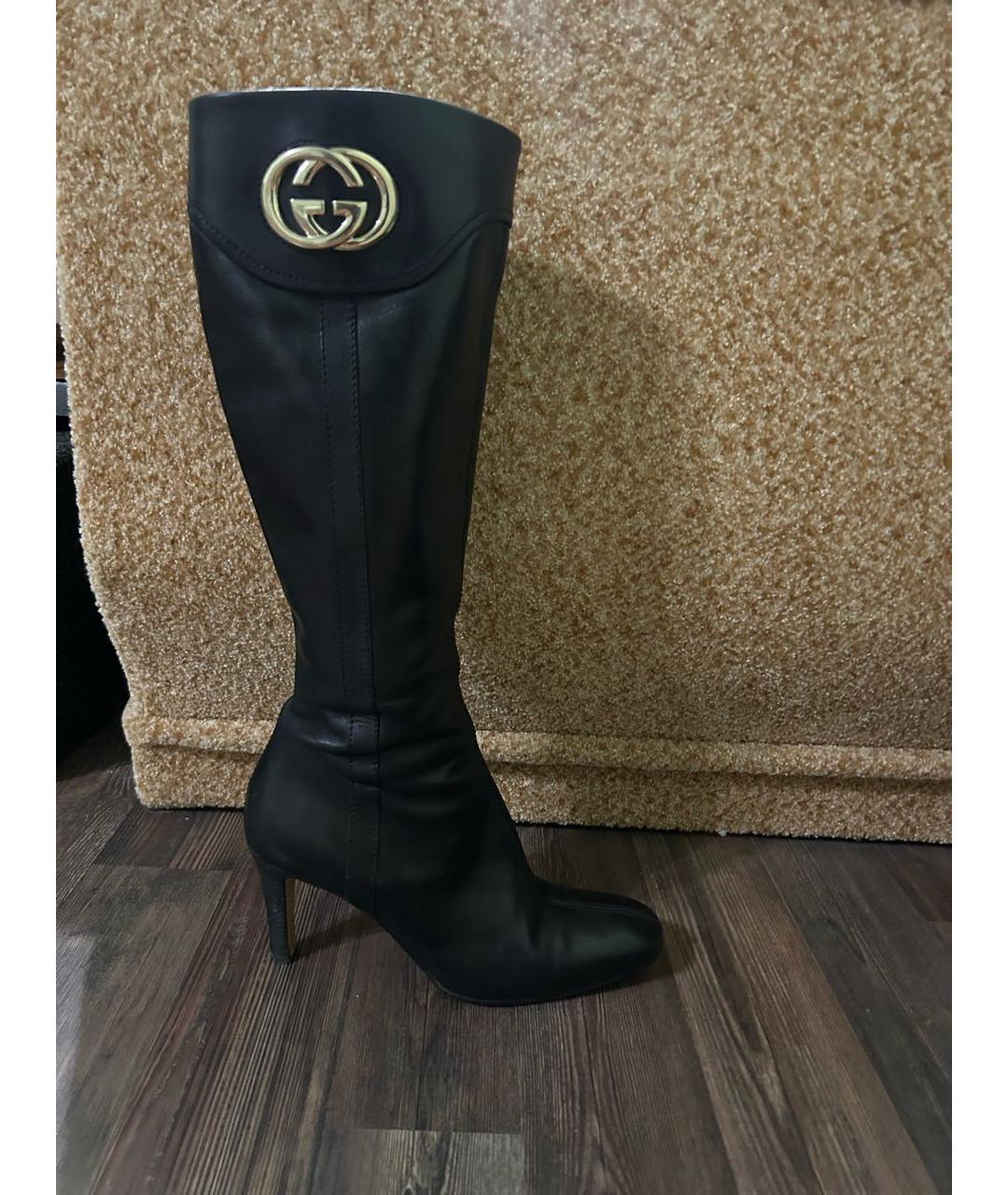 GUCCI Черные кожаные сапоги, фото 5