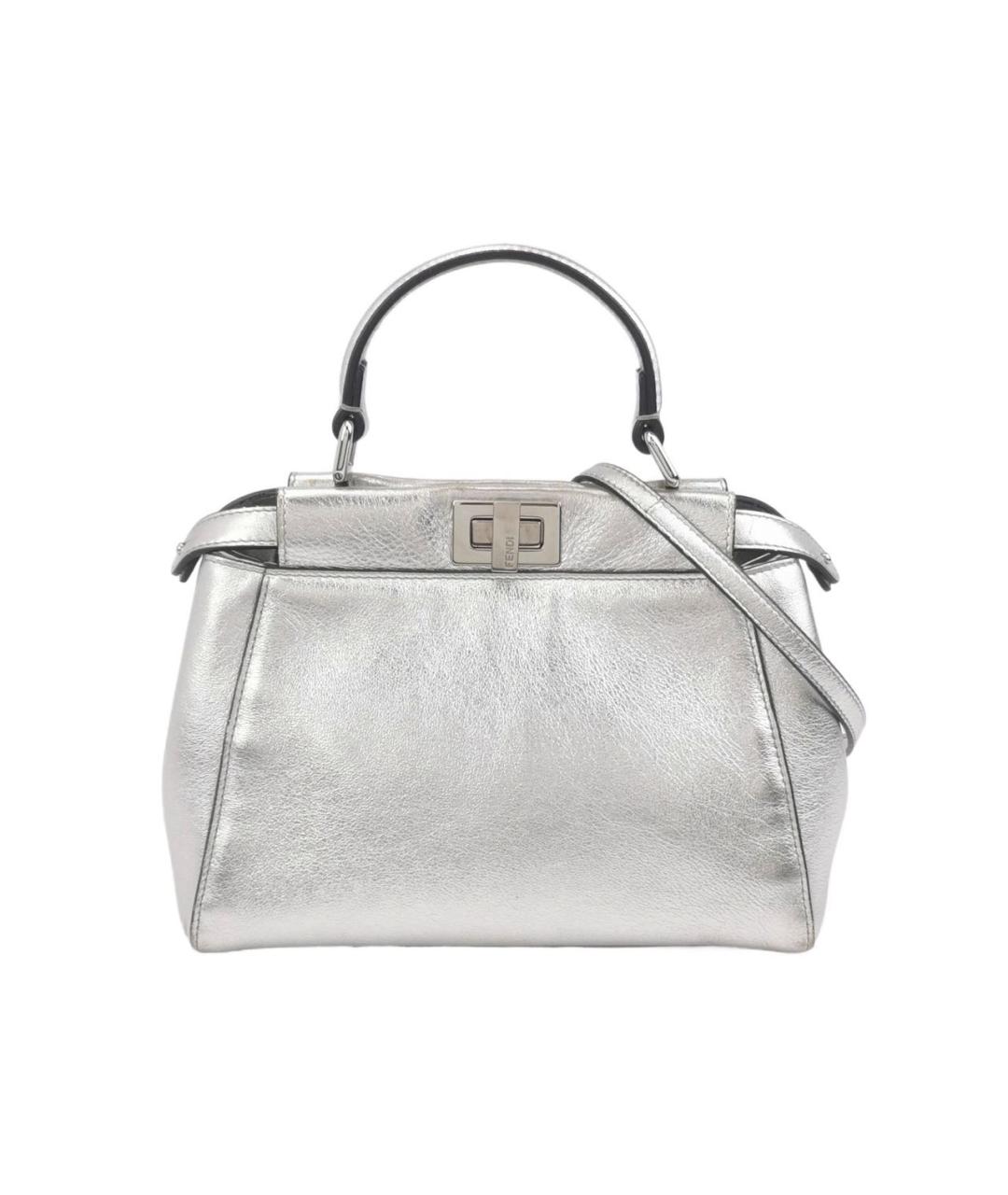 FENDI Серебряная кожаная сумка с короткими ручками, фото 1