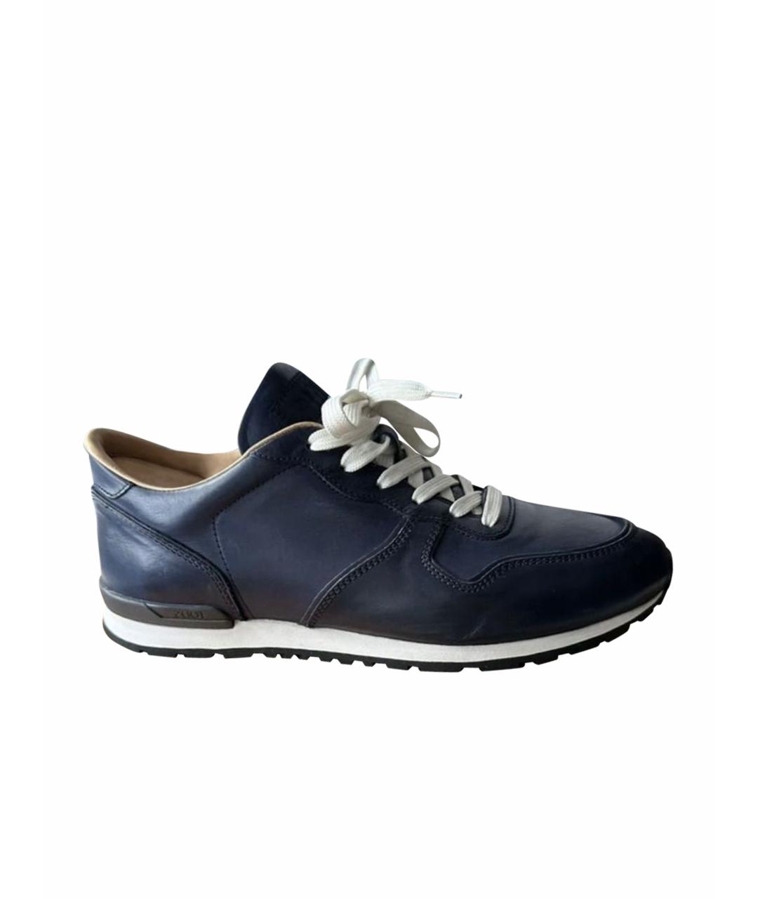 TOD'S Темно-синие кожаные низкие кроссовки / кеды, фото 1
