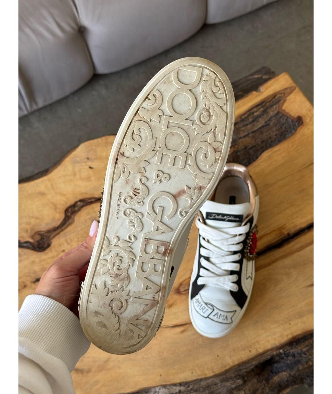 DOLCE&GABBANA Белые кожаные кеды, фото 5