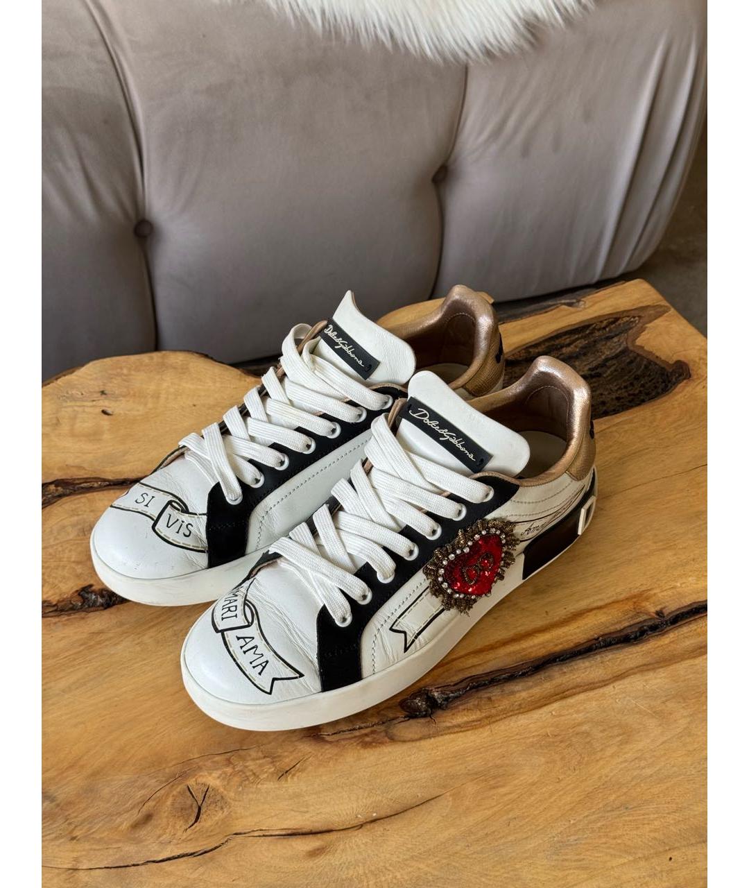 DOLCE&GABBANA Белые кожаные кеды, фото 2