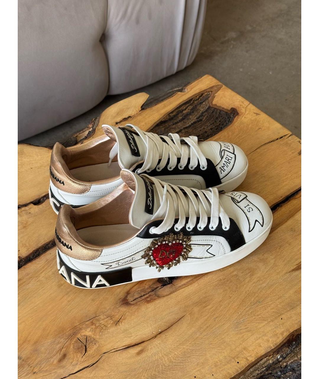 DOLCE&GABBANA Белые кожаные кеды, фото 6