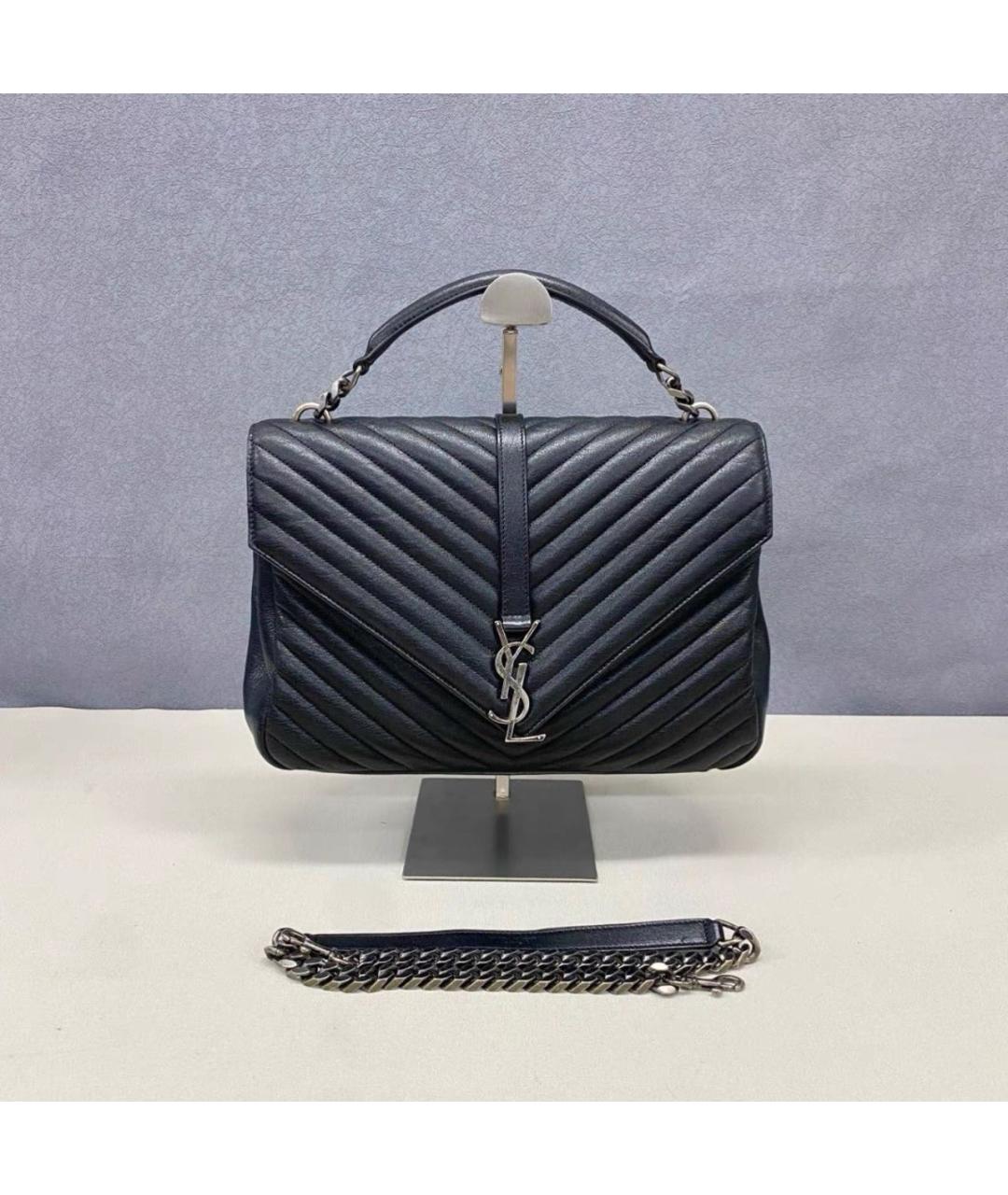 SAINT LAURENT Черная кожаная сумка с короткими ручками, фото 9