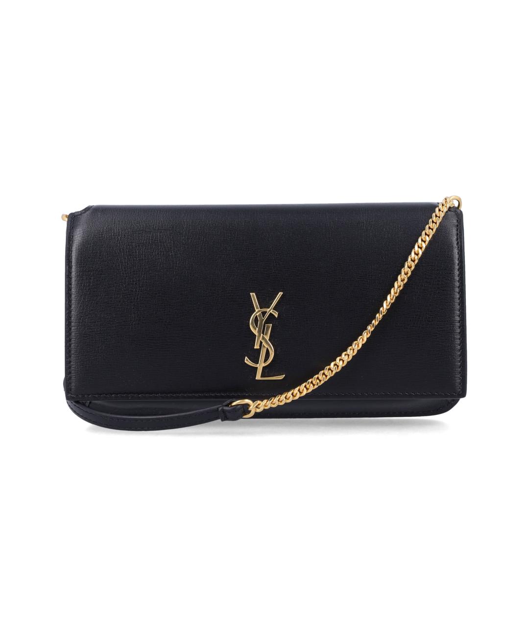SAINT LAURENT Черный кожаный кошелек, фото 4