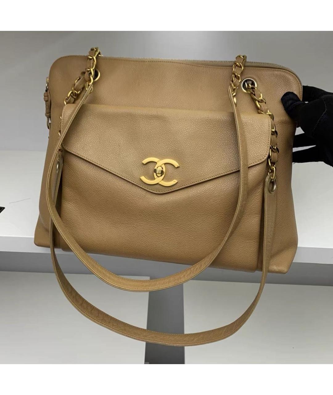 CHANEL Бежевая кожаная сумка тоут, фото 3