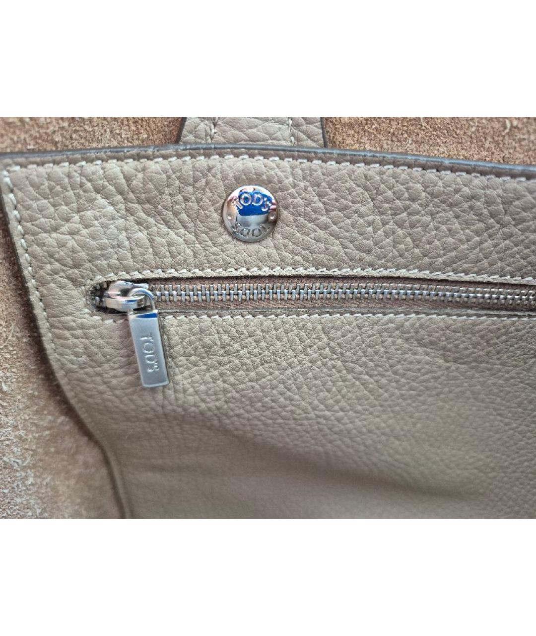 TOD'S Бежевая кожаная сумка тоут, фото 5