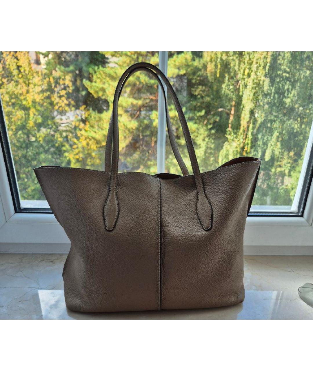 TOD'S Бежевая кожаная сумка тоут, фото 10