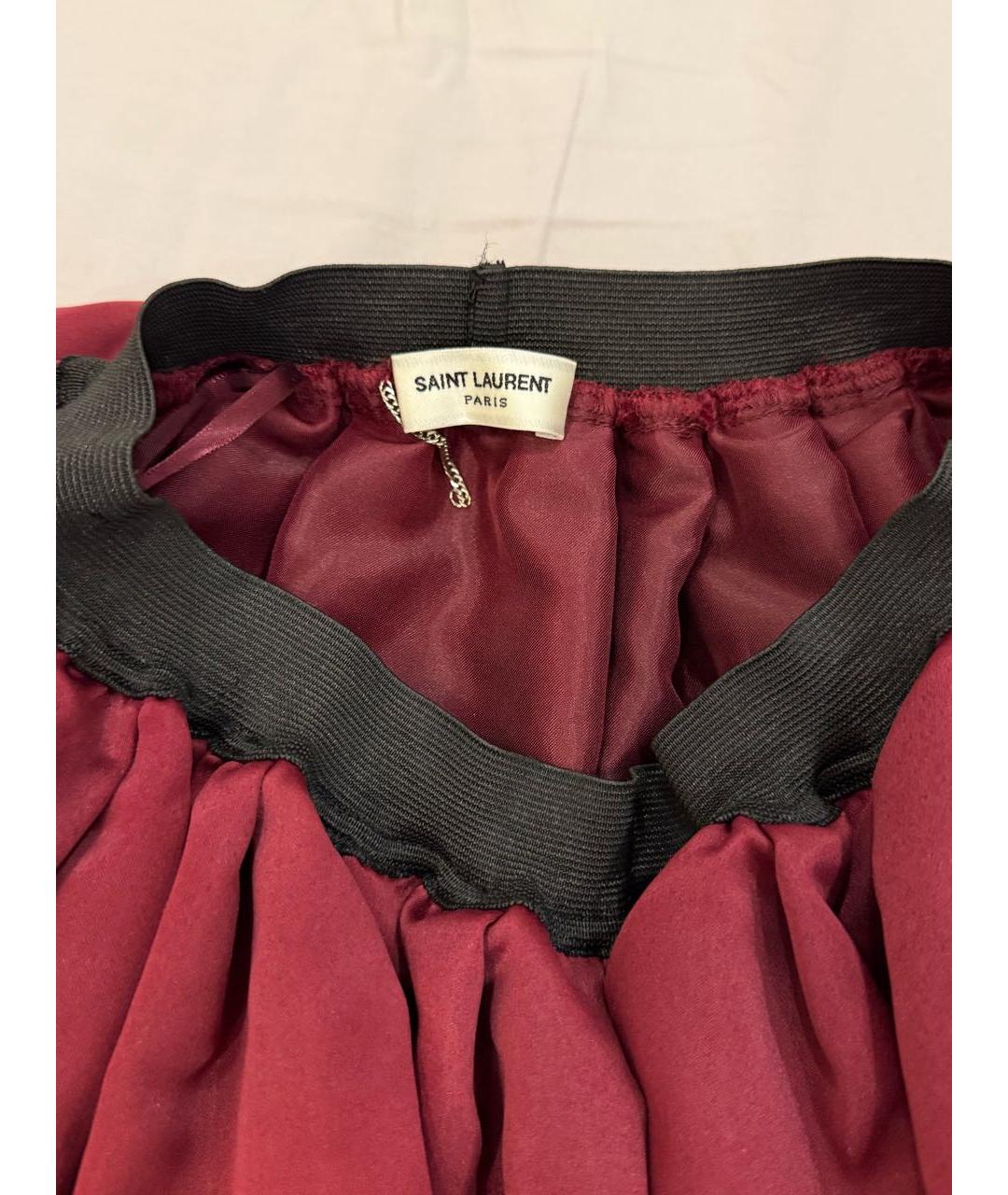 SAINT LAURENT Бордовая шелковая юбка мини, фото 3