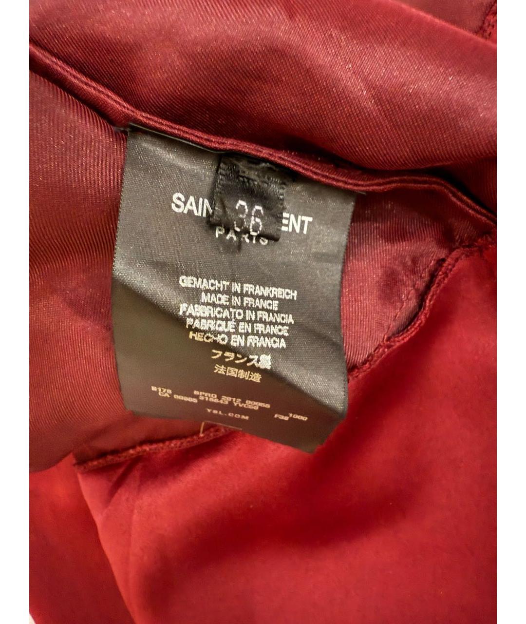 SAINT LAURENT Бордовая шелковая юбка мини, фото 4