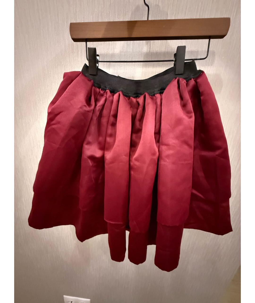 SAINT LAURENT Бордовая шелковая юбка мини, фото 2