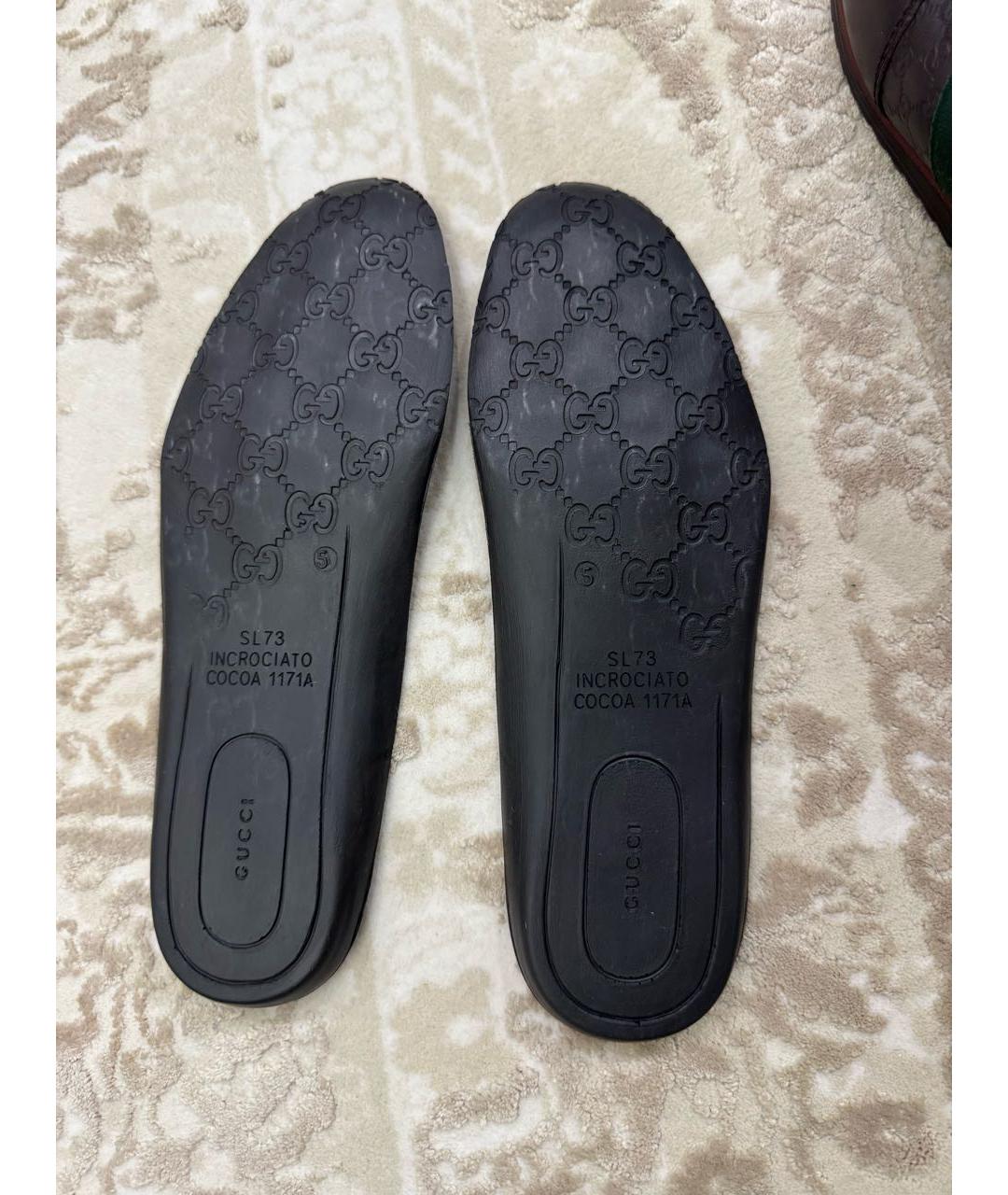 GUCCI Коричневые кожаные низкие кроссовки / кеды, фото 6