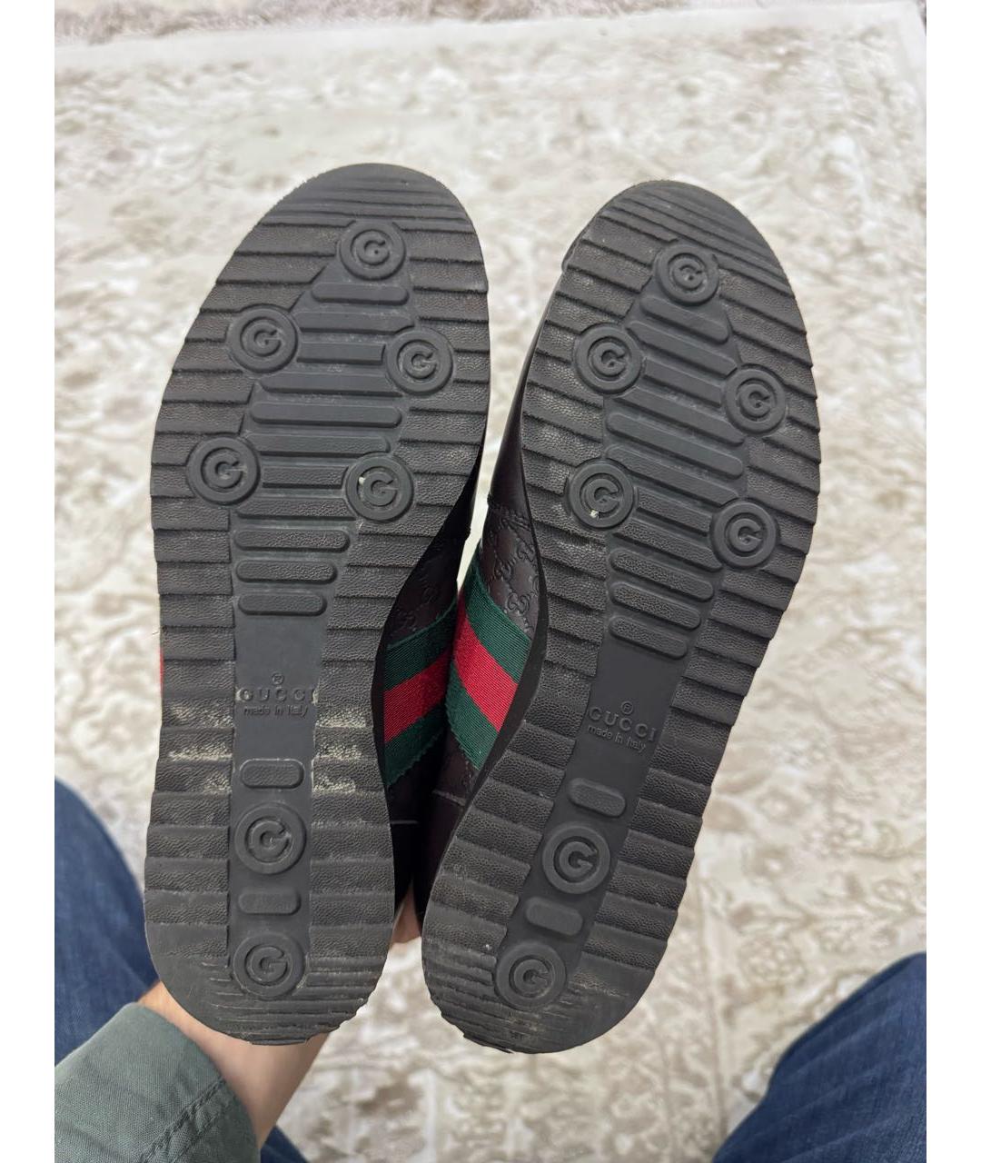 GUCCI Коричневые кожаные низкие кроссовки / кеды, фото 7