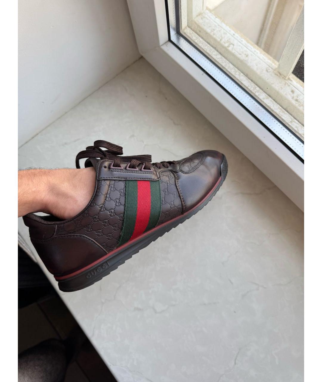 GUCCI Коричневые кожаные низкие кроссовки / кеды, фото 8