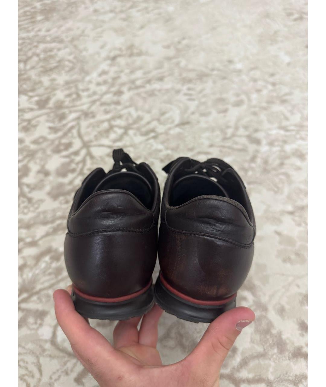GUCCI Коричневые кожаные низкие кроссовки / кеды, фото 3
