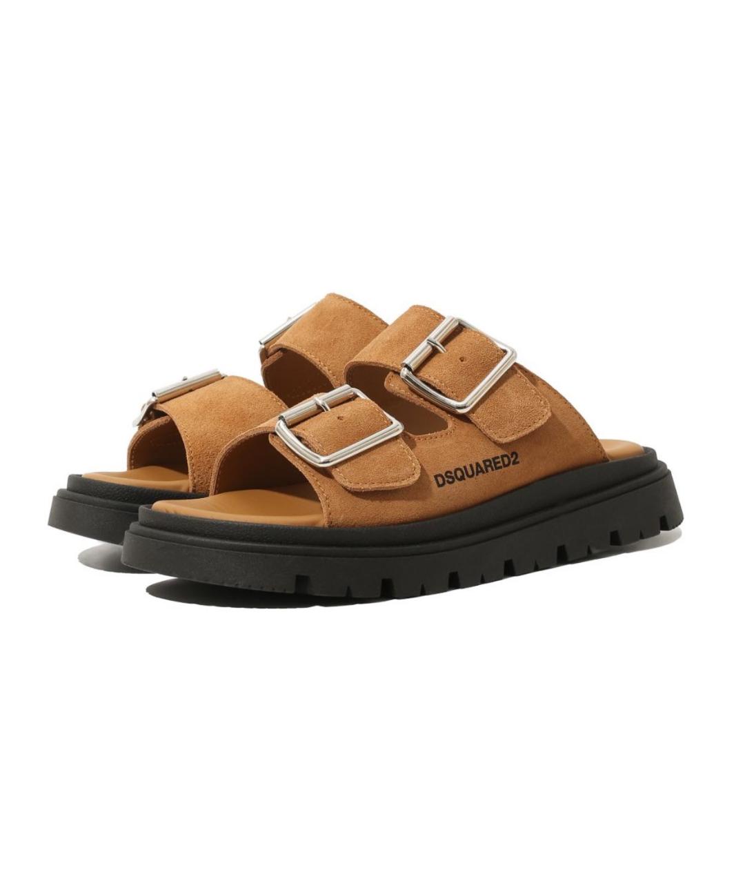 DSQUARED2 KIDS Коричневые замшевые сандалии и шлепанцы, фото 2