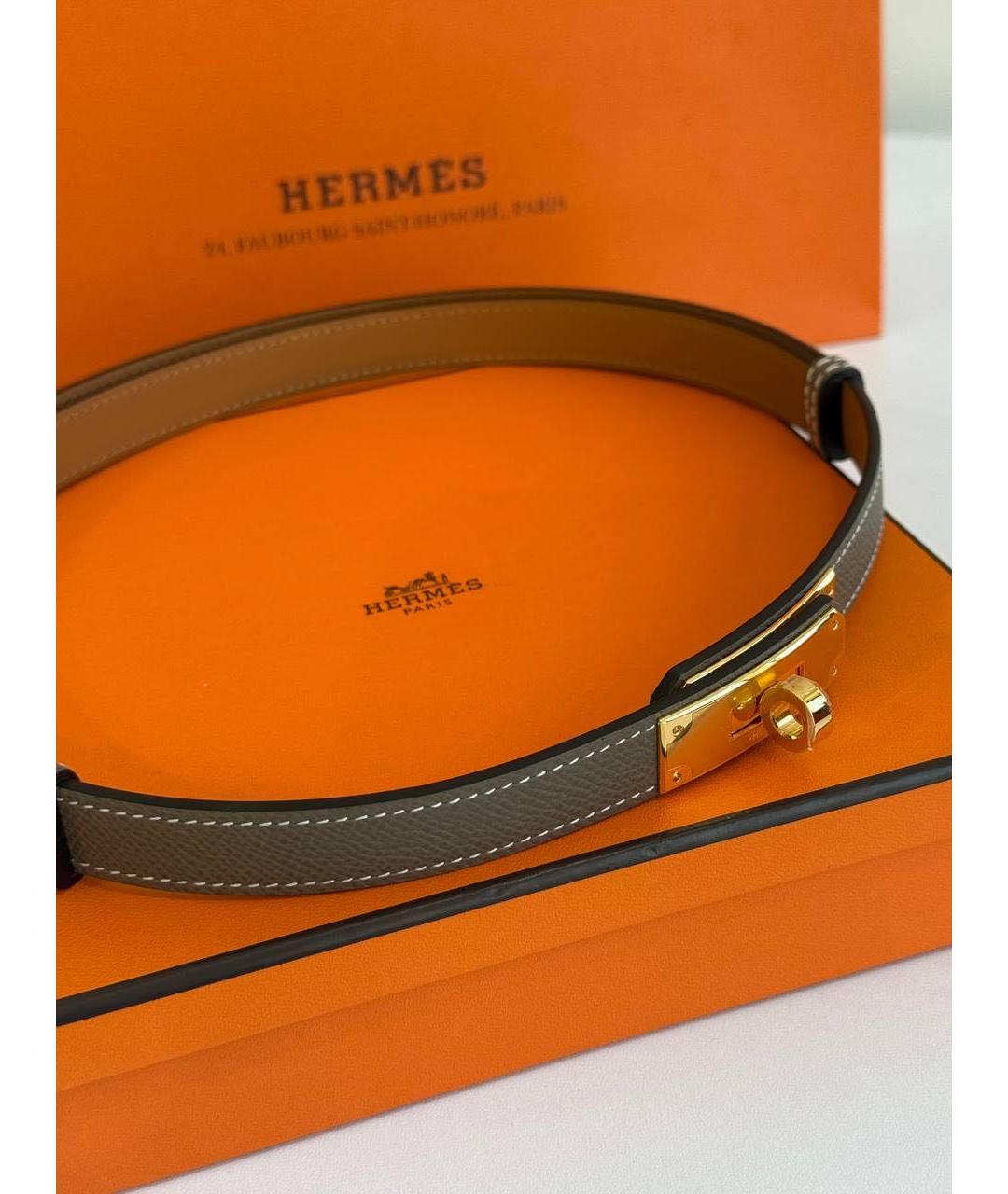 HERMES Серый кожаный ремень, фото 2