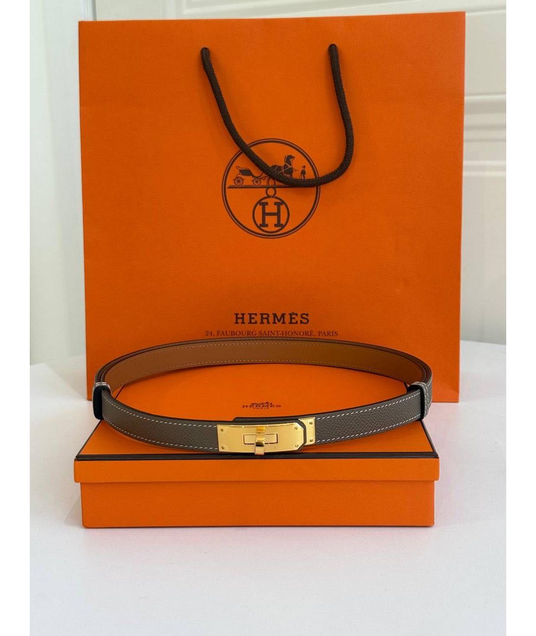 HERMES Серый кожаный ремень, фото 4