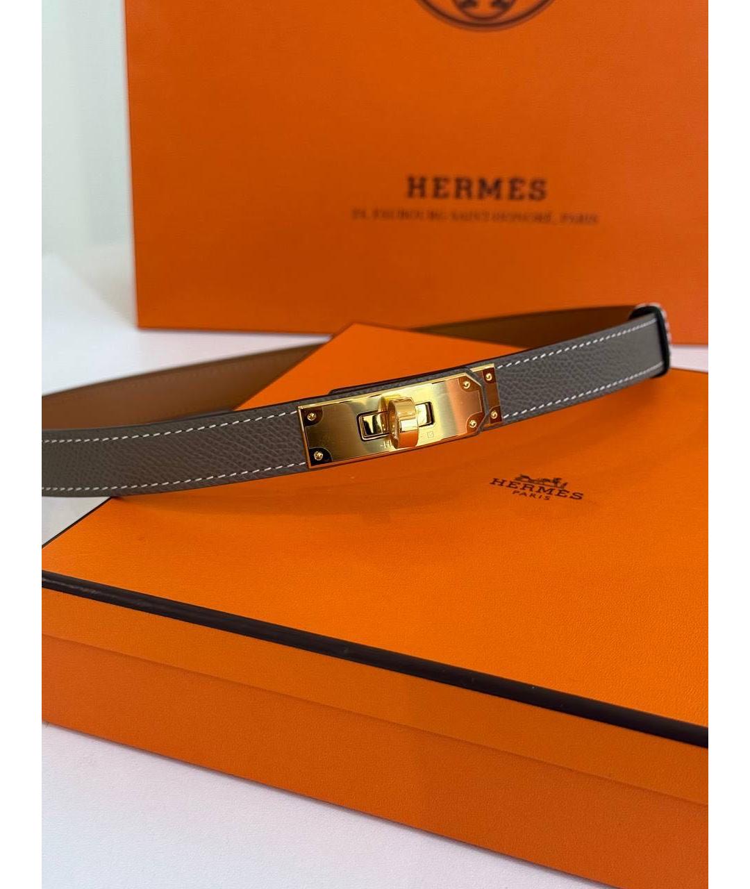 HERMES Серый кожаный ремень, фото 3