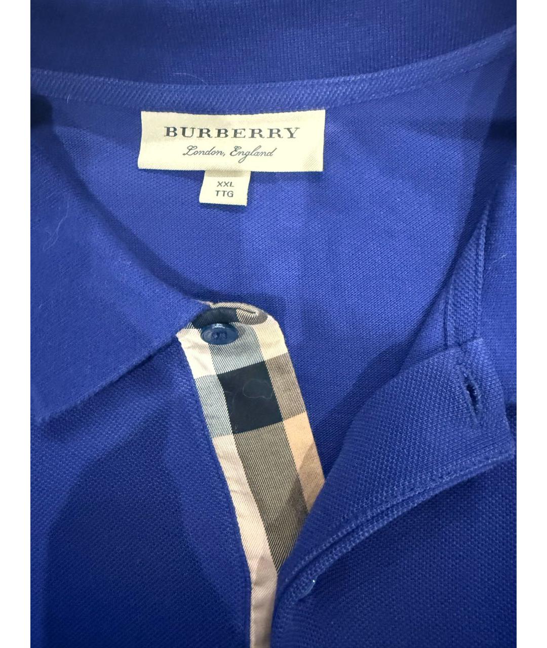 BURBERRY Синее хлопковое поло с коротким рукавом, фото 3