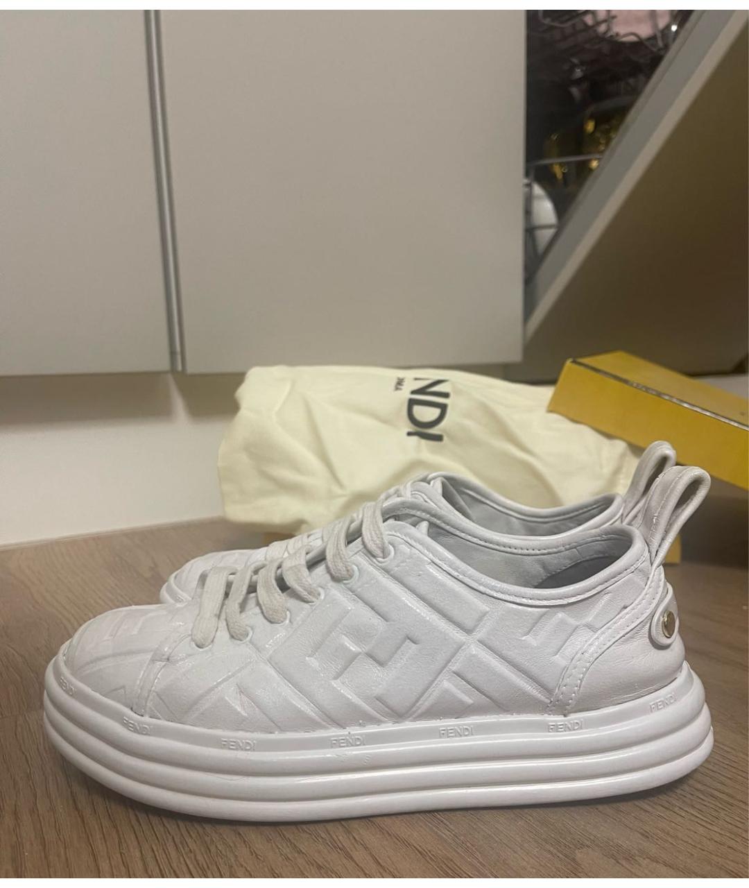 FENDI Белые кожаные кеды, фото 5