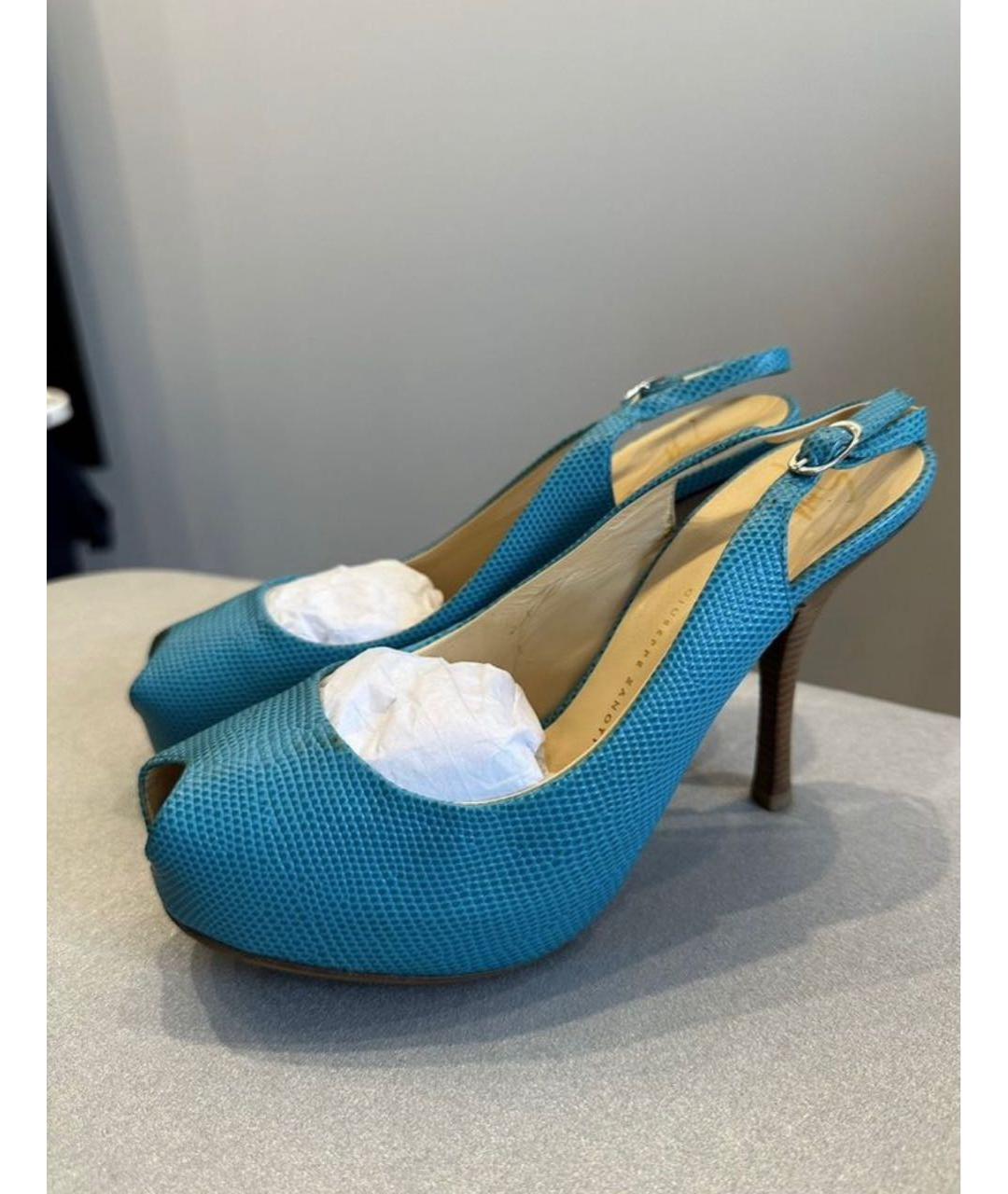 GIUSEPPE ZANOTTI DESIGN Бирюзовые кожаные босоножки, фото 3